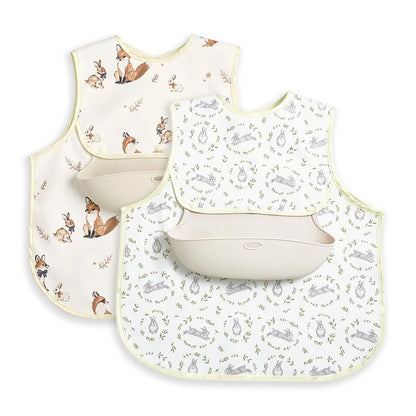 Baby Bibs for Eating,Baby Smock bib with Silicone Catcher, Waterproof Baby Bib Shirt, Baby Feeding Bib for boys & girls, Easy Clean, 6-24M(Beige Love)