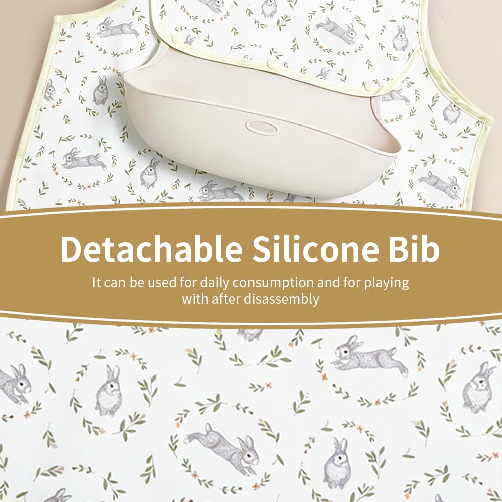 Baby Bibs for Eating,Baby Smock bib with Silicone Catcher, Waterproof Baby Bib Shirt, Baby Feeding Bib for boys & girls, Easy Clean, 6-24M(Beige Love)