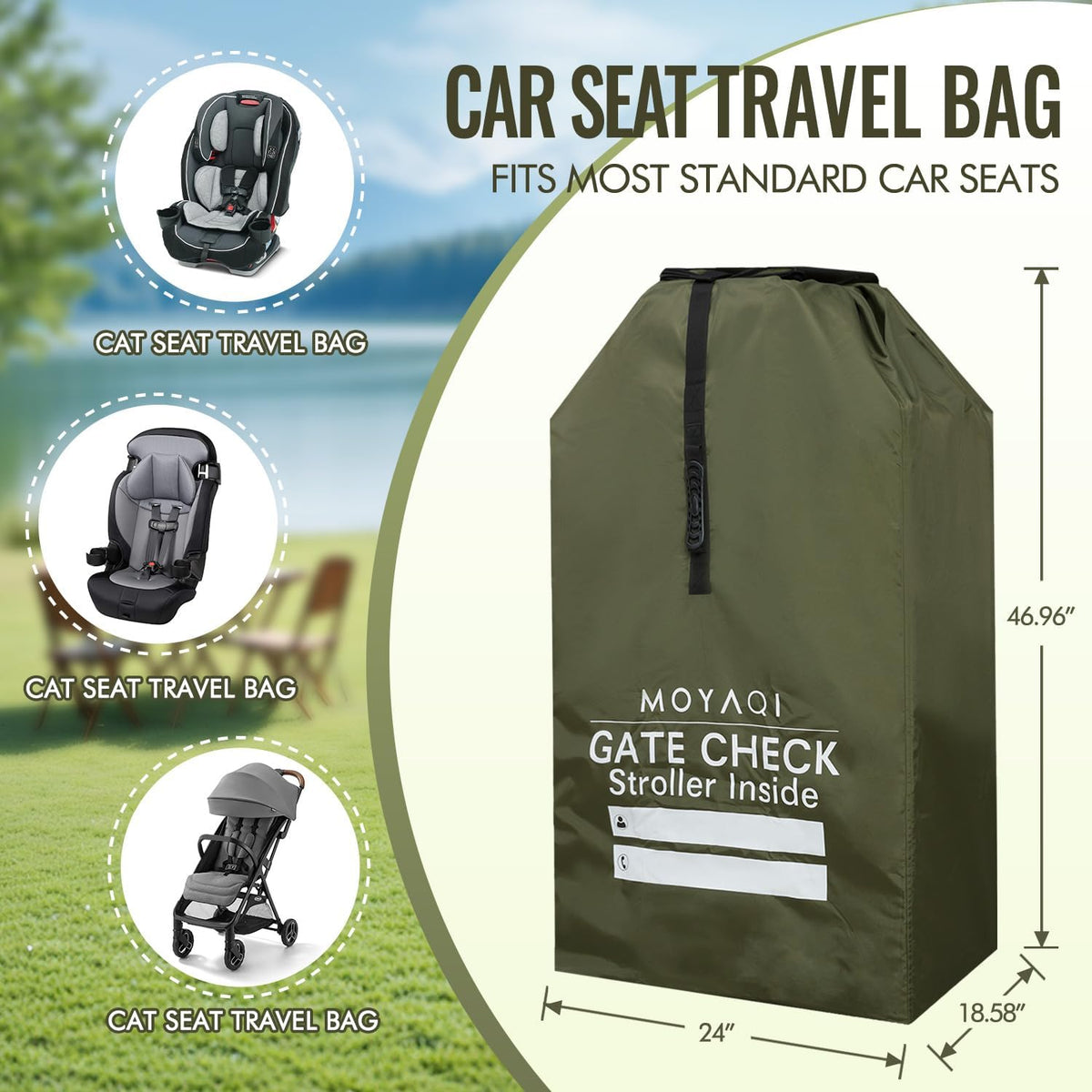 MOYAQI Stroller Travel Bag for Airplane, Gate Check Bag Backpack with Durable Nylon,Adjustable Carry Straps,Infant Carriers & Booster Seats (live Green)