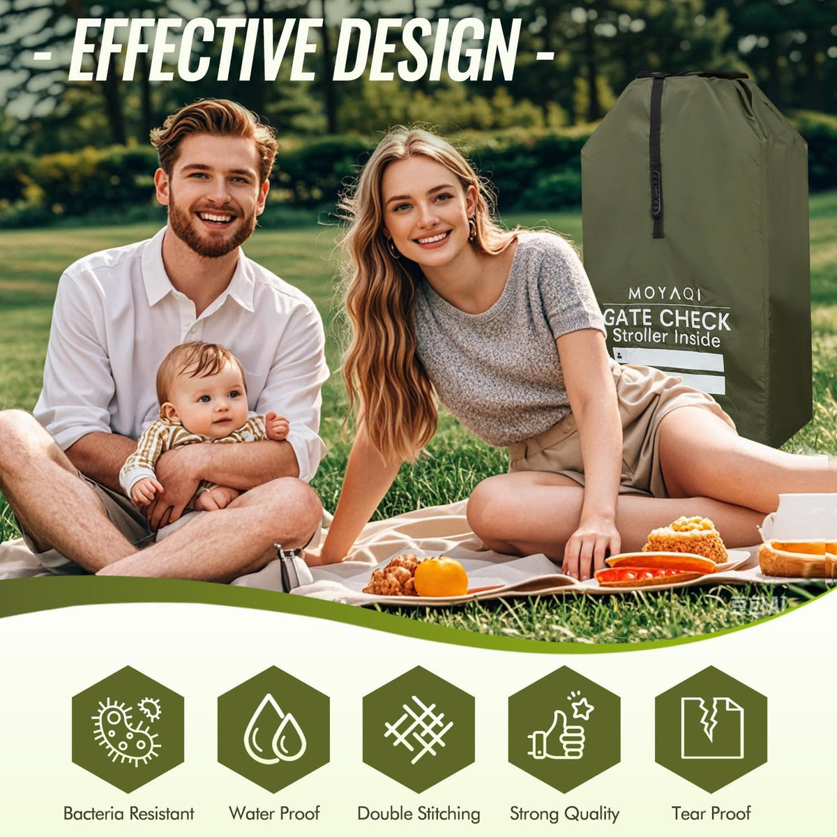 MOYAQI Stroller Travel Bag for Airplane, Gate Check Bag Backpack with Durable Nylon,Adjustable Carry Straps,Infant Carriers & Booster Seats (live Green)