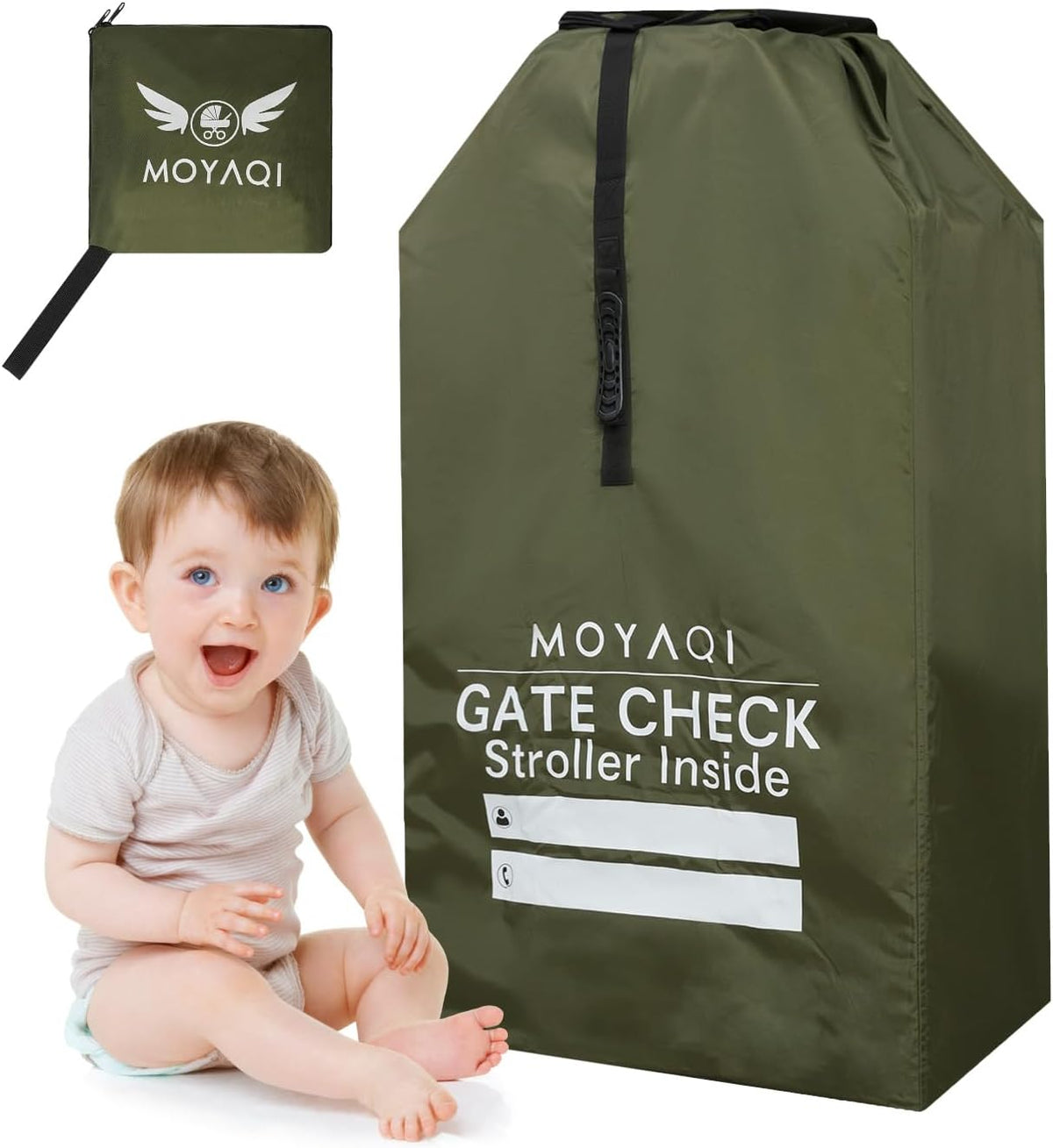 MOYAQI Stroller Travel Bag for Airplane, Gate Check Bag Backpack with Durable Nylon,Adjustable Carry Straps,Infant Carriers & Booster Seats (live Green)