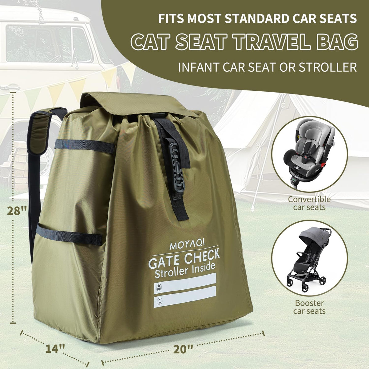 MOYAQI Stroller Travel Bag for Airplane, Gate Check Bag Backpack with Durable Nylon,Adjustable Carry Straps,Infant Carriers & Booster Seats (live Green)