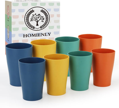 Wheat Straw Cups 12oz Unbreakable & Easy to Clean Cups Reusable Outdoor Drinking Cups for Travel,Camping,Picnic, Refrigerator and Dishwasher Safe Stackable Water Tumblers- White