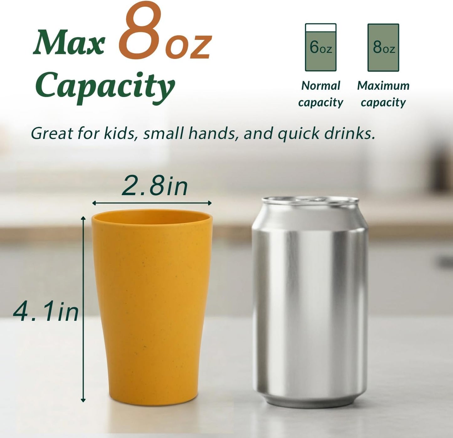 Wheat Straw Cups 12oz Unbreakable & Easy to Clean Cups Reusable Outdoor Drinking Cups for Travel,Camping,Picnic, Refrigerator and Dishwasher Safe Stackable Water Tumblers- White
