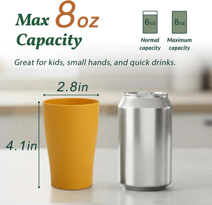 Wheat Straw Cups 12oz Unbreakable & Easy to Clean Cups Reusable Outdoor Drinking Cups for Travel,Camping,Picnic, Refrigerator and Dishwasher Safe Stackable Water Tumblers- White