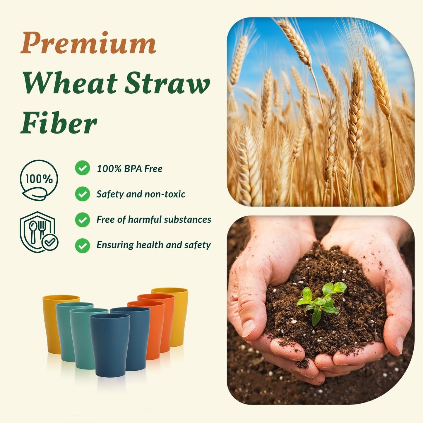 Wheat Straw Cups 12oz Unbreakable & Easy to Clean Cups Reusable Outdoor Drinking Cups for Travel,Camping,Picnic, Refrigerator and Dishwasher Safe Stackable Water Tumblers- White