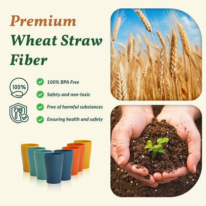 Wheat Straw Cups 12oz Unbreakable & Easy to Clean Cups Reusable Outdoor Drinking Cups for Travel,Camping,Picnic, Refrigerator and Dishwasher Safe Stackable Water Tumblers- White