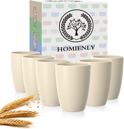 Wheat Straw Cups 12oz Unbreakable & Easy to Clean Cups Reusable Outdoor Drinking Cups for Travel,Camping,Picnic, Refrigerator and Dishwasher Safe Stackable Water Tumblers- White