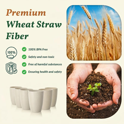 Wheat Straw Cups 12oz Unbreakable & Easy to Clean Cups Reusable Outdoor Drinking Cups for Travel,Camping,Picnic, Refrigerator and Dishwasher Safe Stackable Water Tumblers- White