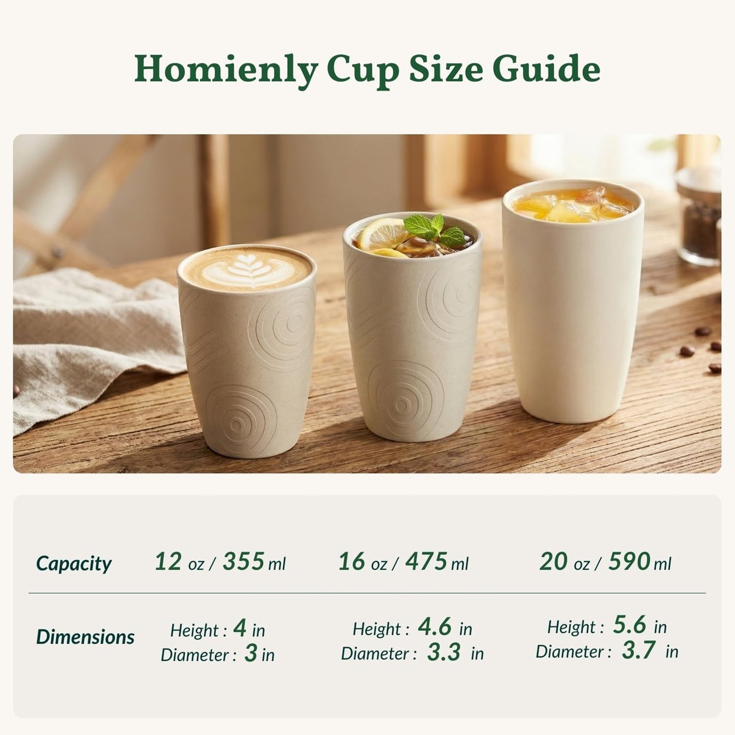 Wheat Straw Cups 12oz Unbreakable & Easy to Clean Cups Reusable Outdoor Drinking Cups for Travel,Camping,Picnic, Refrigerator and Dishwasher Safe Stackable Water Tumblers- White