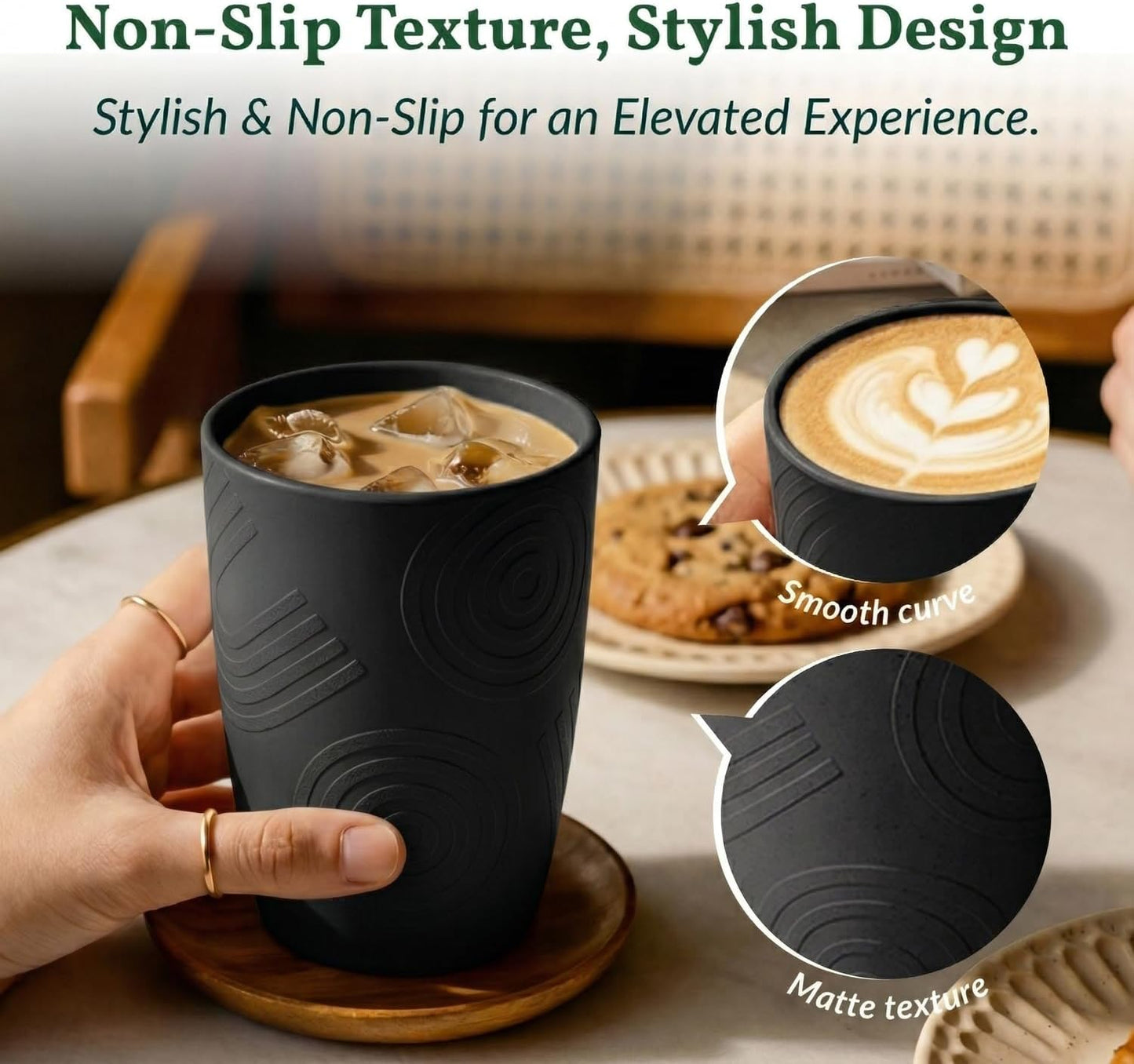Wheat Straw Cups 12oz Unbreakable & Easy to Clean Cups Reusable Outdoor Drinking Cups for Travel,Camping,Picnic, Refrigerator and Dishwasher Safe Stackable Water Tumblers- White