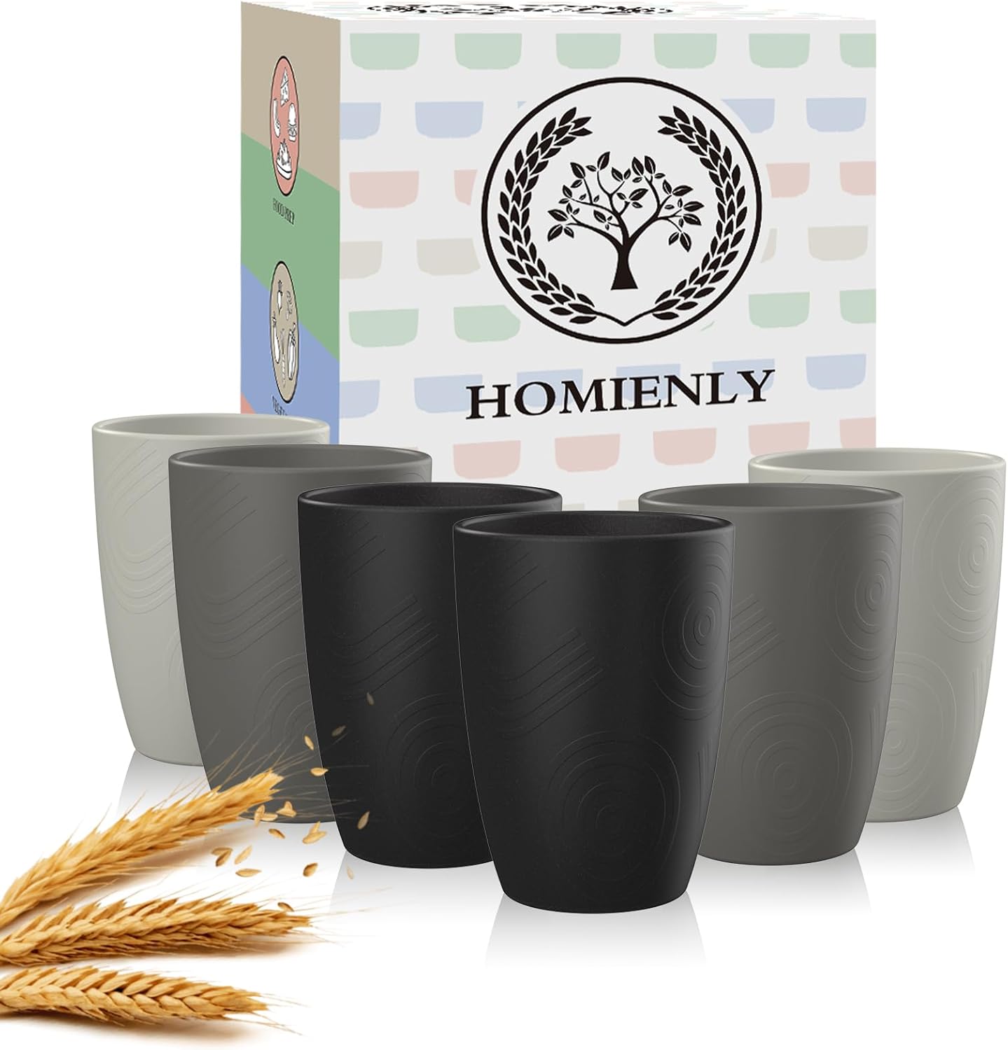 Wheat Straw Cups 12oz Unbreakable & Easy to Clean Cups Reusable Outdoor Drinking Cups for Travel,Camping,Picnic, Refrigerator and Dishwasher Safe Stackable Water Tumblers- White