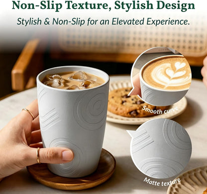 Wheat Straw Cups 12oz Unbreakable & Easy to Clean Cups Reusable Outdoor Drinking Cups for Travel,Camping,Picnic, Refrigerator and Dishwasher Safe Stackable Water Tumblers- White