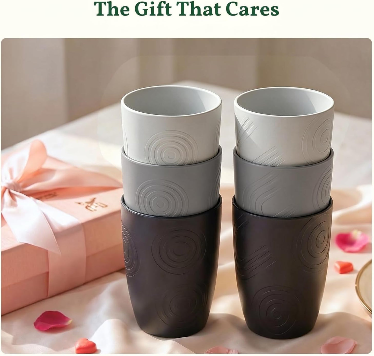 Wheat Straw Cups 12oz Unbreakable & Easy to Clean Cups Reusable Outdoor Drinking Cups for Travel,Camping,Picnic, Refrigerator and Dishwasher Safe Stackable Water Tumblers- White