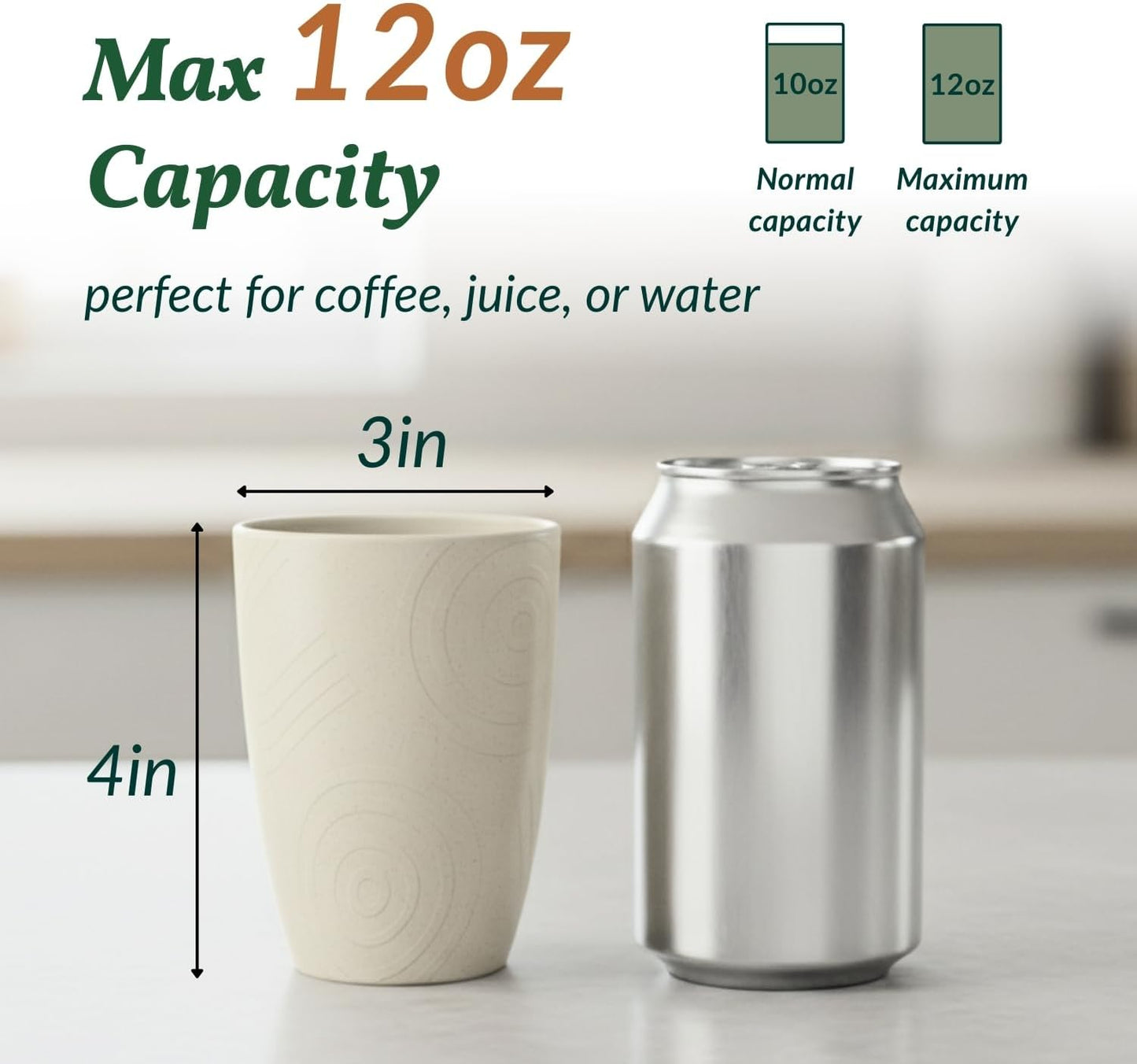 Wheat Straw Cups 12oz Unbreakable & Easy to Clean Cups Reusable Outdoor Drinking Cups for Travel,Camping,Picnic, Refrigerator and Dishwasher Safe Stackable Water Tumblers- White