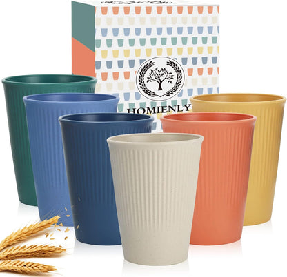 Wheat Straw Cups 12oz Unbreakable & Easy to Clean Cups Reusable Outdoor Drinking Cups for Travel,Camping,Picnic, Refrigerator and Dishwasher Safe Stackable Water Tumblers- White