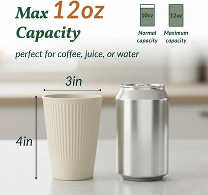 Wheat Straw Cups 12oz Unbreakable & Easy to Clean Cups Reusable Outdoor Drinking Cups for Travel,Camping,Picnic, Refrigerator and Dishwasher Safe Stackable Water Tumblers- White
