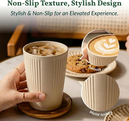 Wheat Straw Cups 12oz Unbreakable & Easy to Clean Cups Reusable Outdoor Drinking Cups for Travel,Camping,Picnic, Refrigerator and Dishwasher Safe Stackable Water Tumblers- White