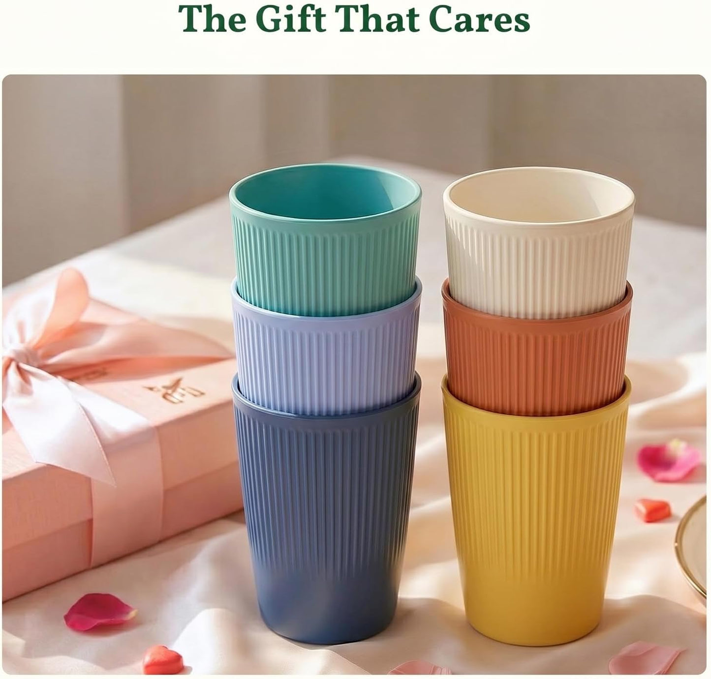 Wheat Straw Cups 12oz Unbreakable & Easy to Clean Cups Reusable Outdoor Drinking Cups for Travel,Camping,Picnic, Refrigerator and Dishwasher Safe Stackable Water Tumblers- White