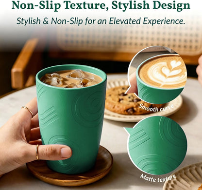 Wheat Straw Cups 12oz Unbreakable & Easy to Clean Cups Reusable Outdoor Drinking Cups for Travel,Camping,Picnic, Refrigerator and Dishwasher Safe Stackable Water Tumblers- White