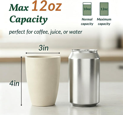 Wheat Straw Cups 12oz Unbreakable & Easy to Clean Cups Reusable Outdoor Drinking Cups for Travel,Camping,Picnic, Refrigerator and Dishwasher Safe Stackable Water Tumblers- White