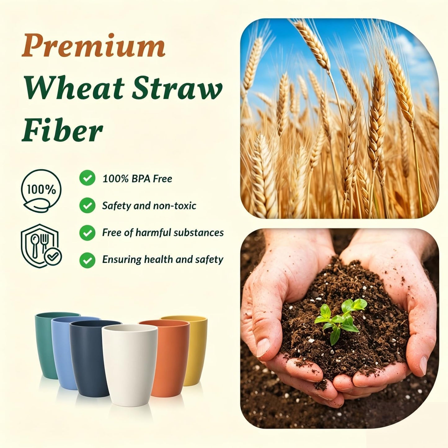 Wheat Straw Cups 12oz Unbreakable & Easy to Clean Cups Reusable Outdoor Drinking Cups for Travel,Camping,Picnic, Refrigerator and Dishwasher Safe Stackable Water Tumblers- White