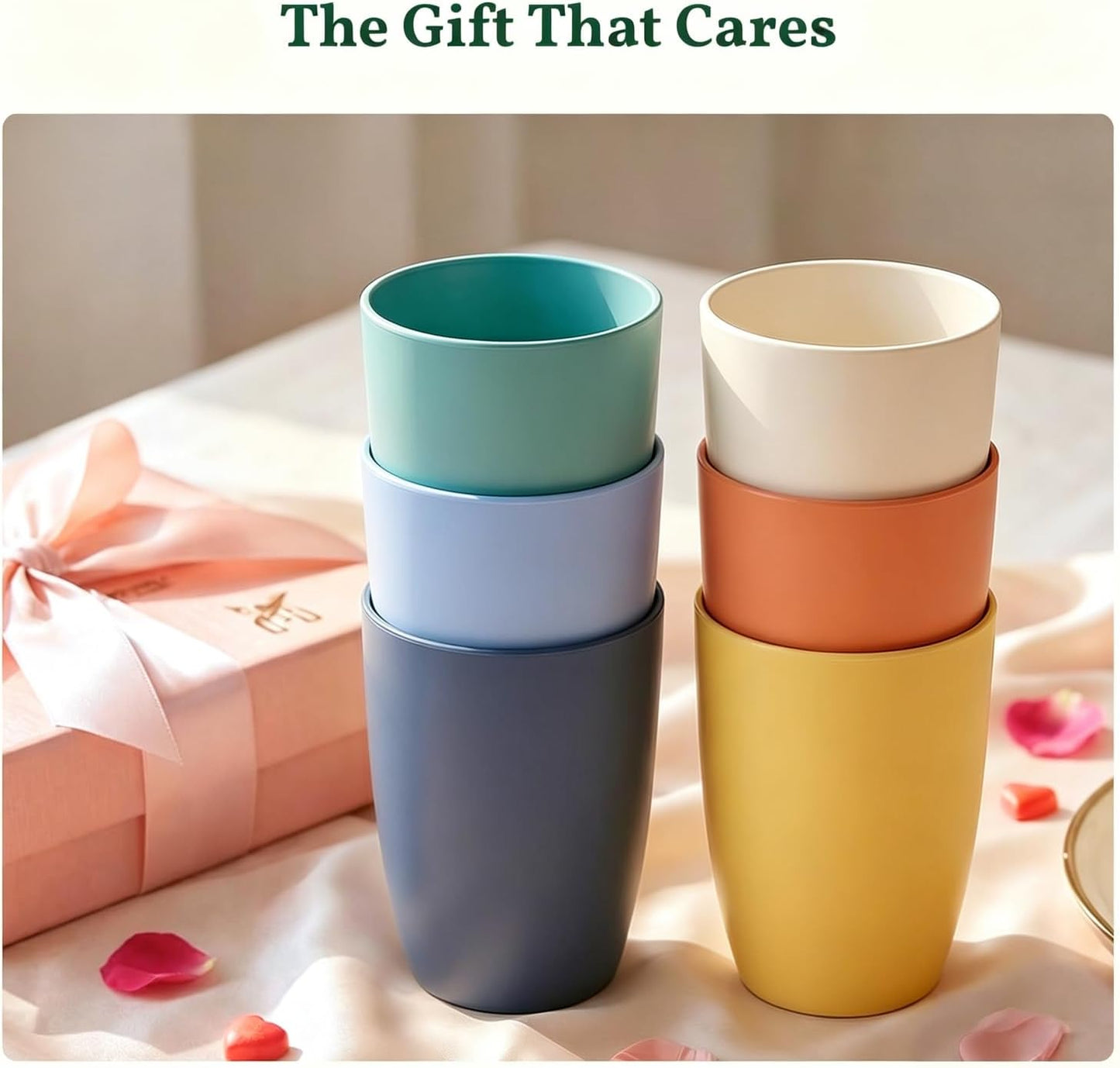 Wheat Straw Cups 12oz Unbreakable & Easy to Clean Cups Reusable Outdoor Drinking Cups for Travel,Camping,Picnic, Refrigerator and Dishwasher Safe Stackable Water Tumblers- White