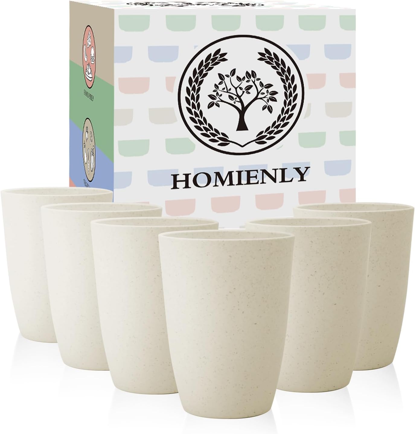 Wheat Straw Cups 12oz Unbreakable & Easy to Clean Cups Reusable Outdoor Drinking Cups for Travel,Camping,Picnic, Refrigerator and Dishwasher Safe Stackable Water Tumblers- White