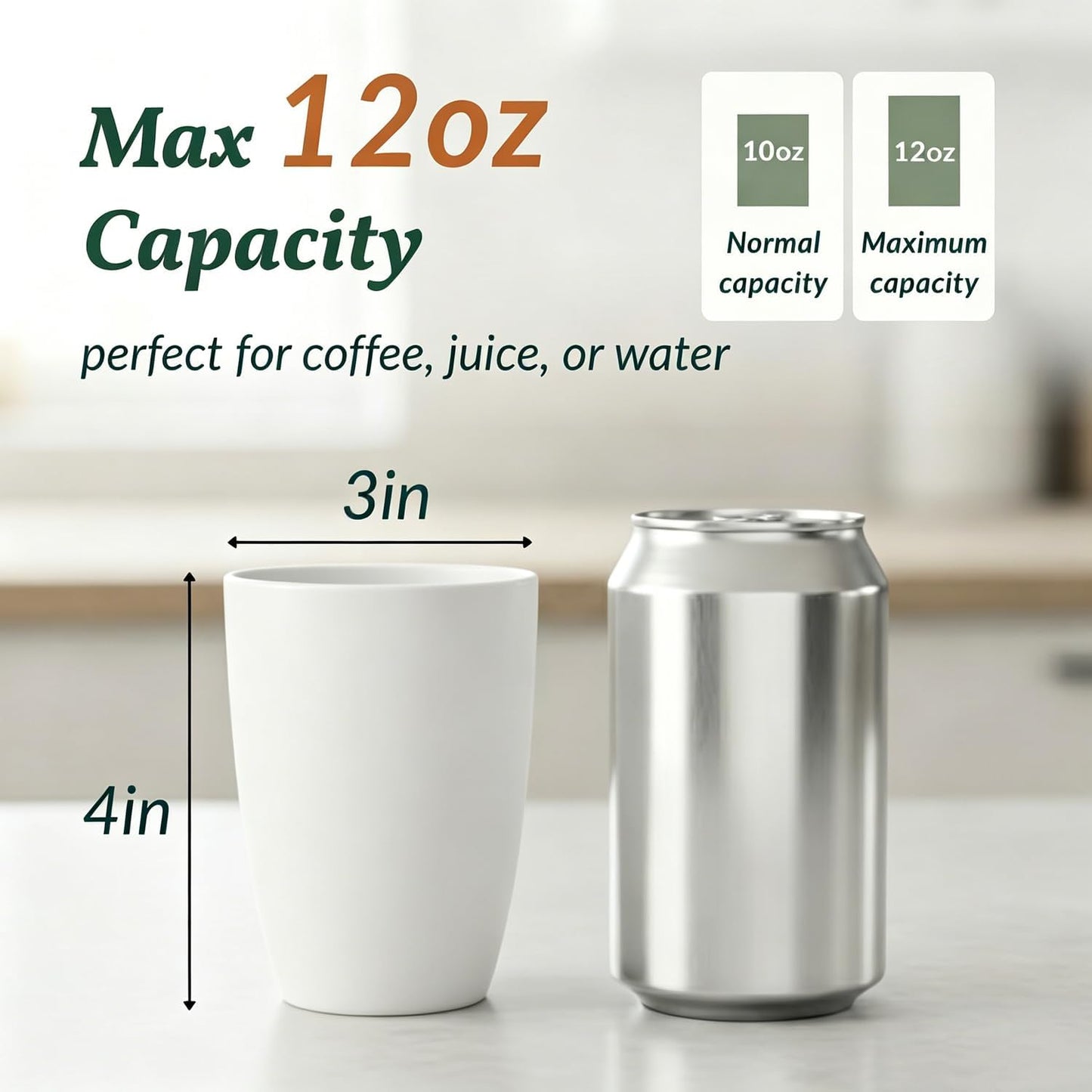 Wheat Straw Cups 12oz Unbreakable & Easy to Clean Cups Reusable Outdoor Drinking Cups for Travel,Camping,Picnic, Refrigerator and Dishwasher Safe Stackable Water Tumblers- White