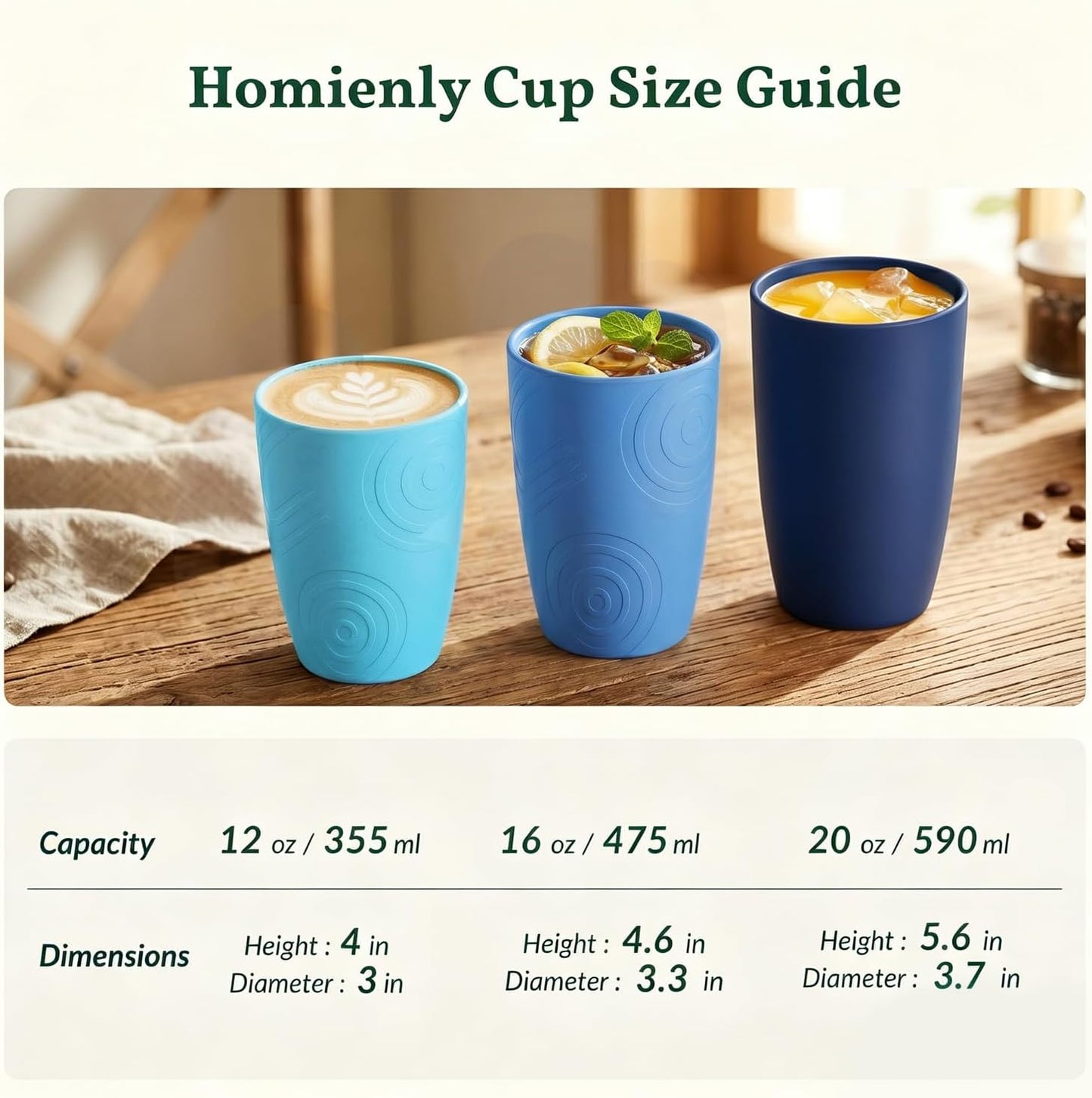Wheat Straw Cups 12oz Unbreakable & Easy to Clean Cups Reusable Outdoor Drinking Cups for Travel,Camping,Picnic, Refrigerator and Dishwasher Safe Stackable Water Tumblers- White