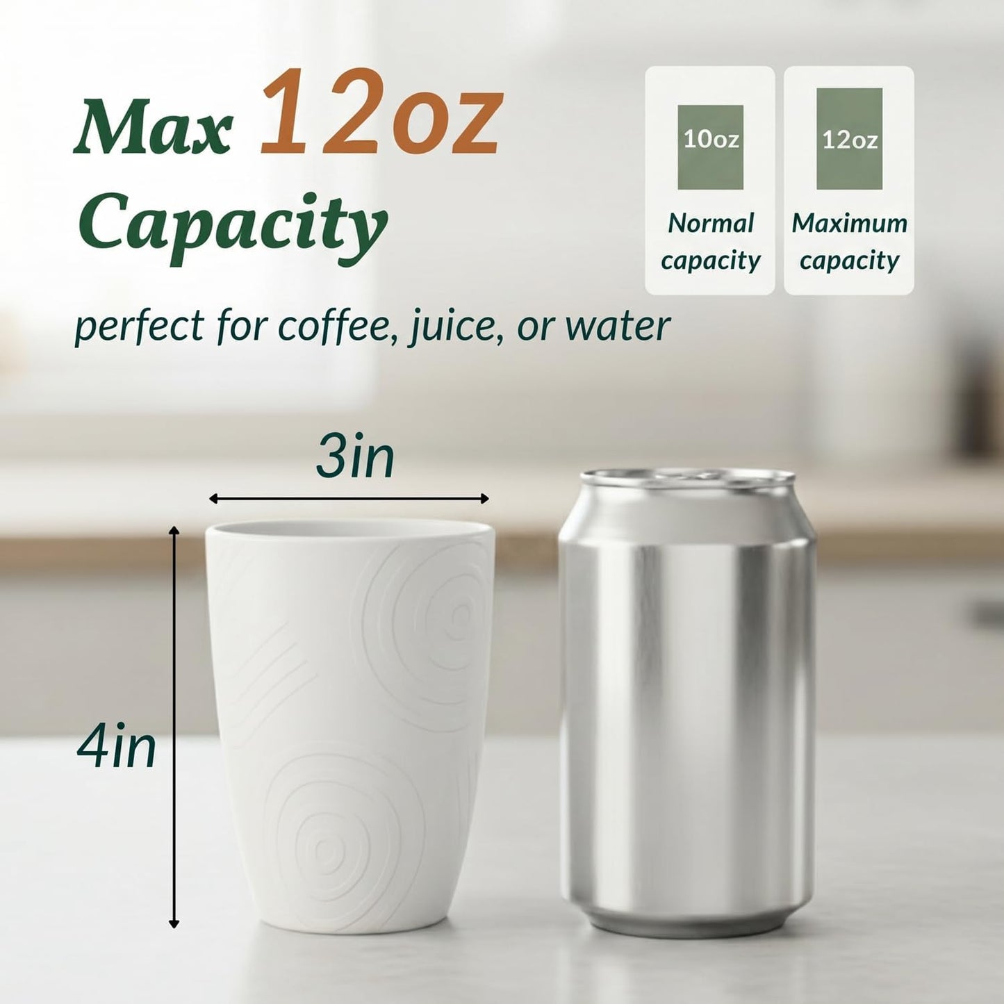 Wheat Straw Cups 12oz Unbreakable & Easy to Clean Cups Reusable Outdoor Drinking Cups for Travel,Camping,Picnic, Refrigerator and Dishwasher Safe Stackable Water Tumblers- White