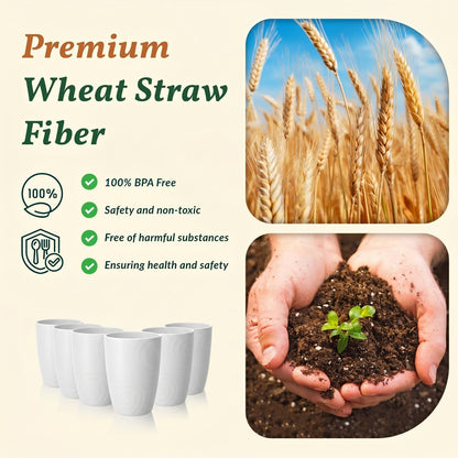 Wheat Straw Cups 12oz Unbreakable & Easy to Clean Cups Reusable Outdoor Drinking Cups for Travel,Camping,Picnic, Refrigerator and Dishwasher Safe Stackable Water Tumblers- White