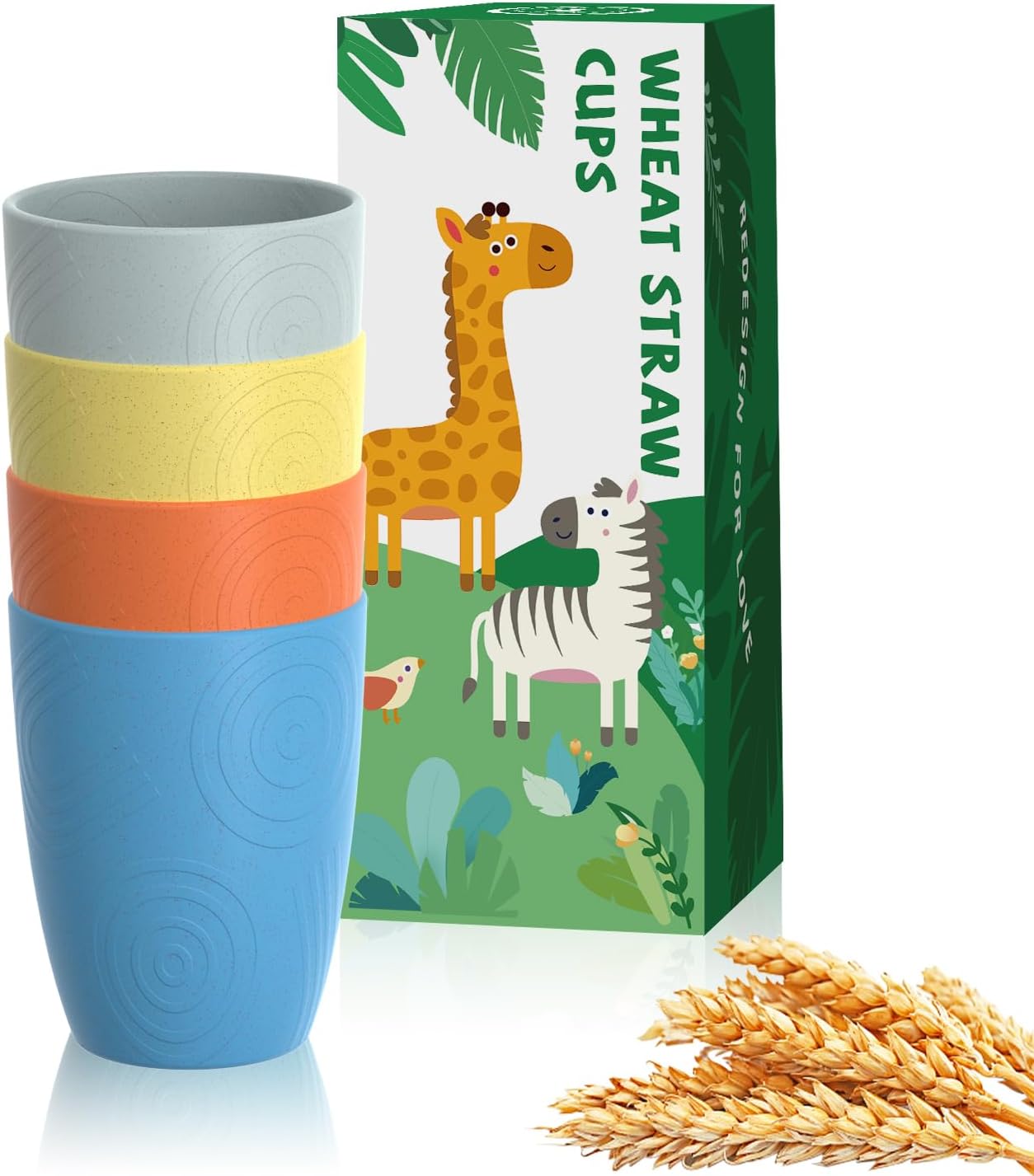 Wheat Straw Cups 12oz Unbreakable & Easy to Clean Cups Reusable Outdoor Drinking Cups for Travel,Camping,Picnic, Refrigerator and Dishwasher Safe Stackable Water Tumblers- White