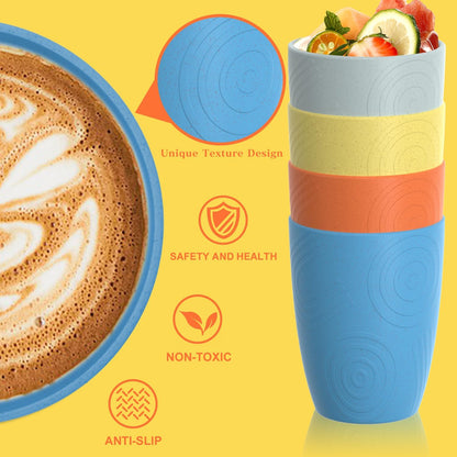 Wheat Straw Cups 12oz Unbreakable & Easy to Clean Cups Reusable Outdoor Drinking Cups for Travel,Camping,Picnic, Refrigerator and Dishwasher Safe Stackable Water Tumblers- White