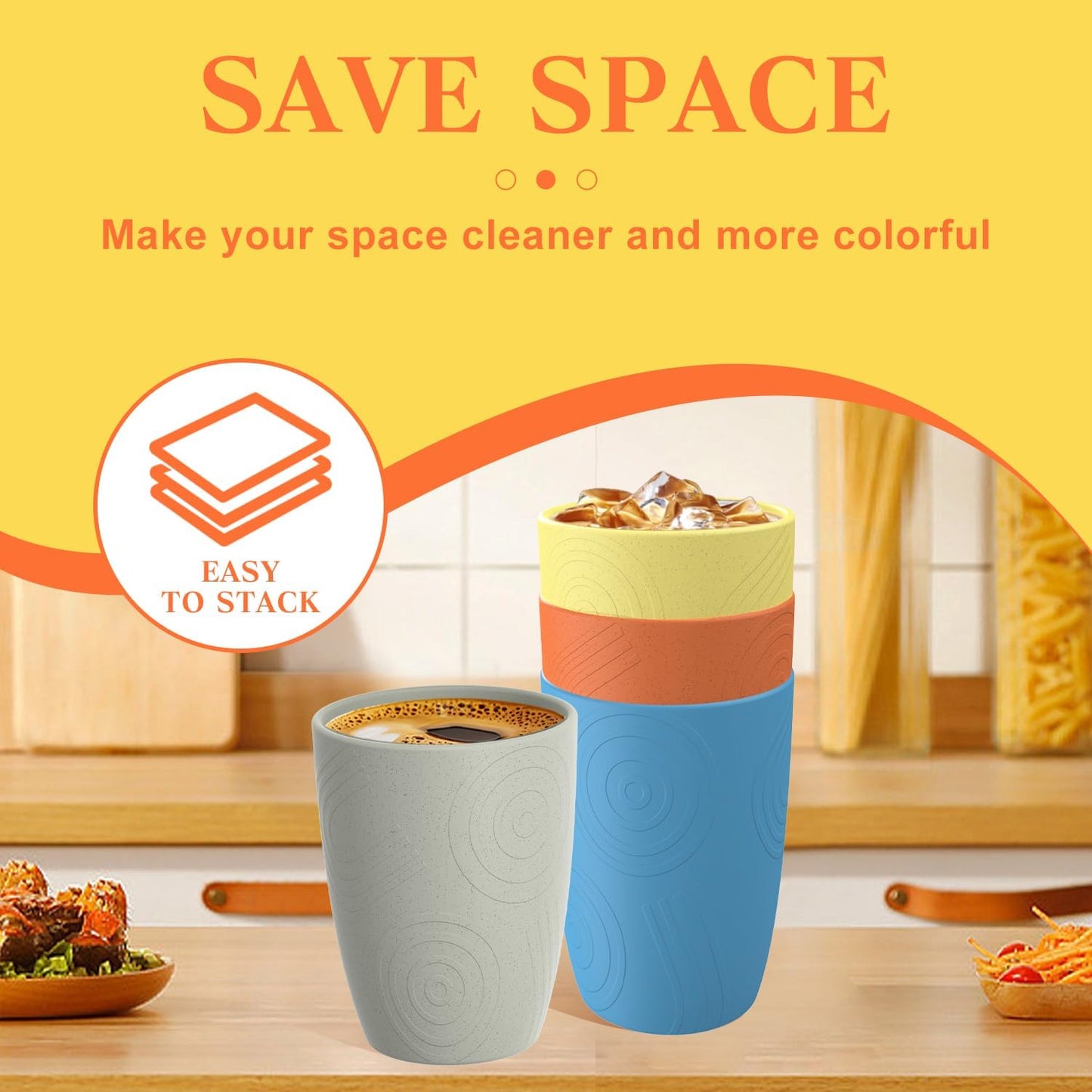 Wheat Straw Cups 12oz Unbreakable & Easy to Clean Cups Reusable Outdoor Drinking Cups for Travel,Camping,Picnic, Refrigerator and Dishwasher Safe Stackable Water Tumblers- White