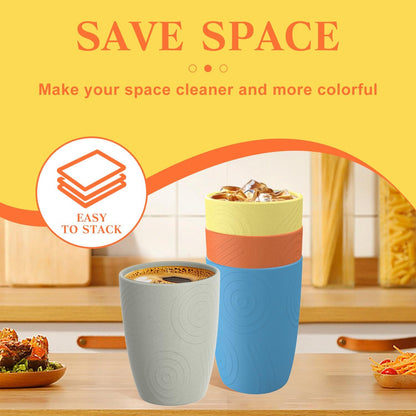 Wheat Straw Cups 12oz Unbreakable & Easy to Clean Cups Reusable Outdoor Drinking Cups for Travel,Camping,Picnic, Refrigerator and Dishwasher Safe Stackable Water Tumblers- White