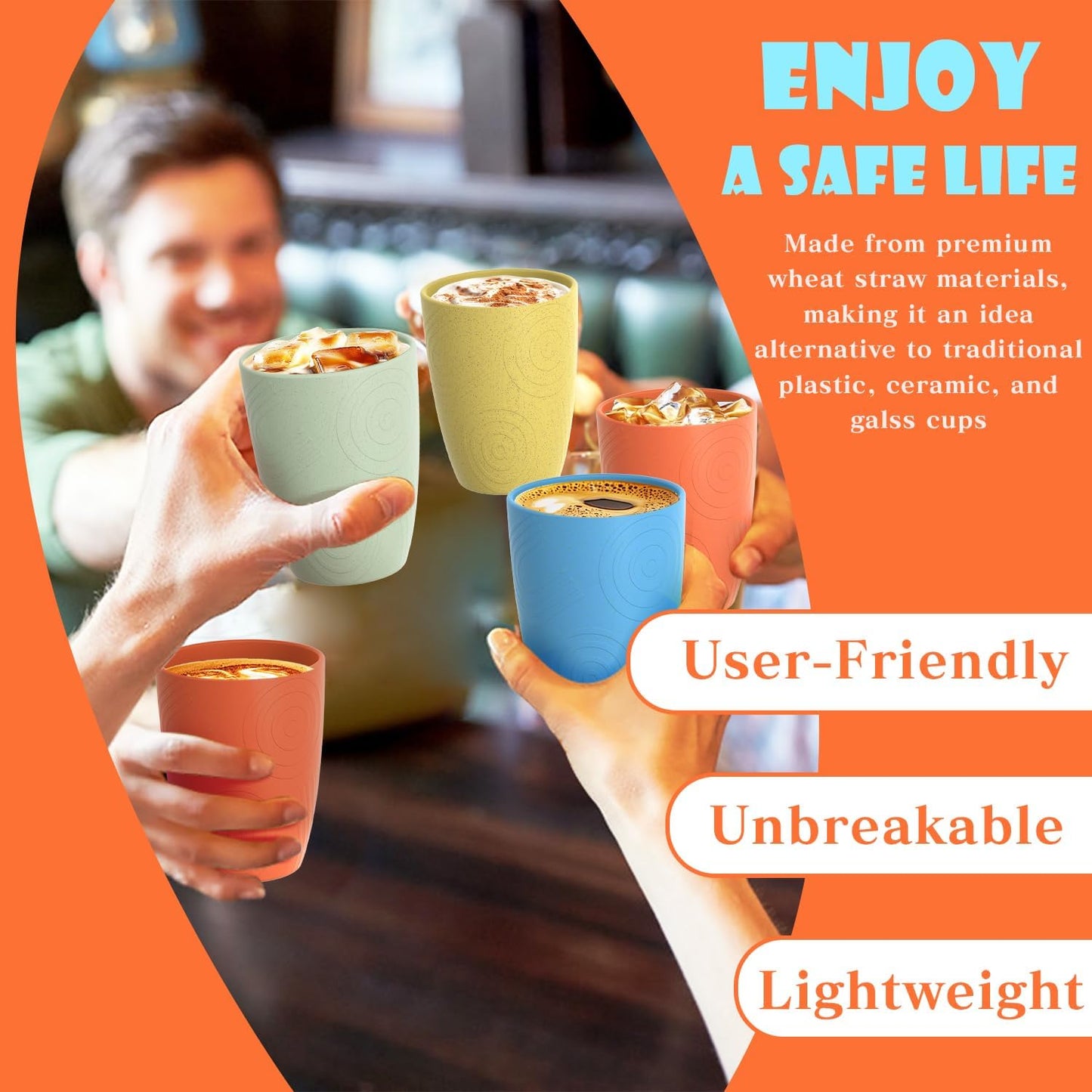 Wheat Straw Cups 12oz Unbreakable & Easy to Clean Cups Reusable Outdoor Drinking Cups for Travel,Camping,Picnic, Refrigerator and Dishwasher Safe Stackable Water Tumblers- White
