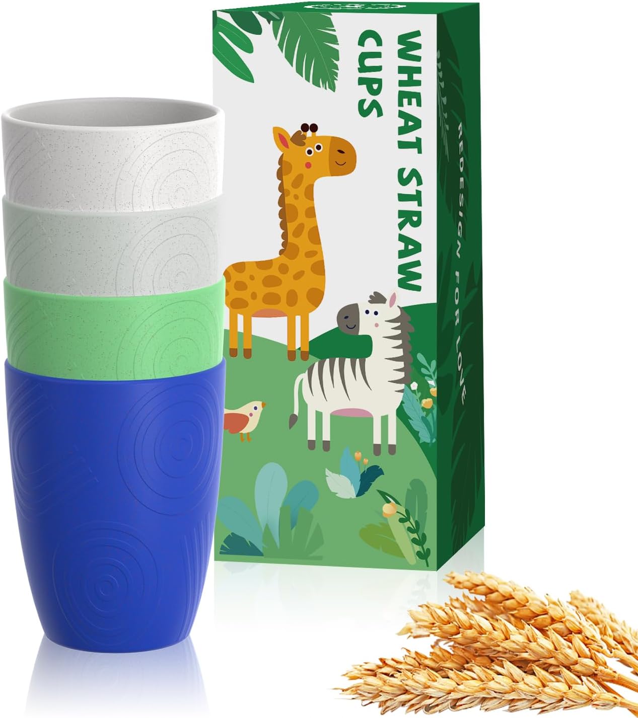 Wheat Straw Cups 12oz Unbreakable & Easy to Clean Cups Reusable Outdoor Drinking Cups for Travel,Camping,Picnic, Refrigerator and Dishwasher Safe Stackable Water Tumblers- White