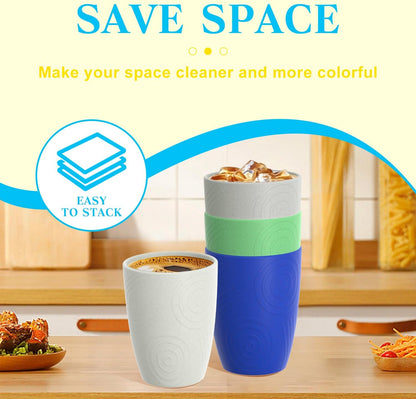 Wheat Straw Cups 12oz Unbreakable & Easy to Clean Cups Reusable Outdoor Drinking Cups for Travel,Camping,Picnic, Refrigerator and Dishwasher Safe Stackable Water Tumblers- White