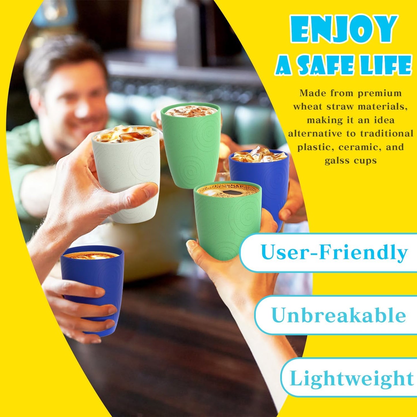 Wheat Straw Cups 12oz Unbreakable & Easy to Clean Cups Reusable Outdoor Drinking Cups for Travel,Camping,Picnic, Refrigerator and Dishwasher Safe Stackable Water Tumblers- White
