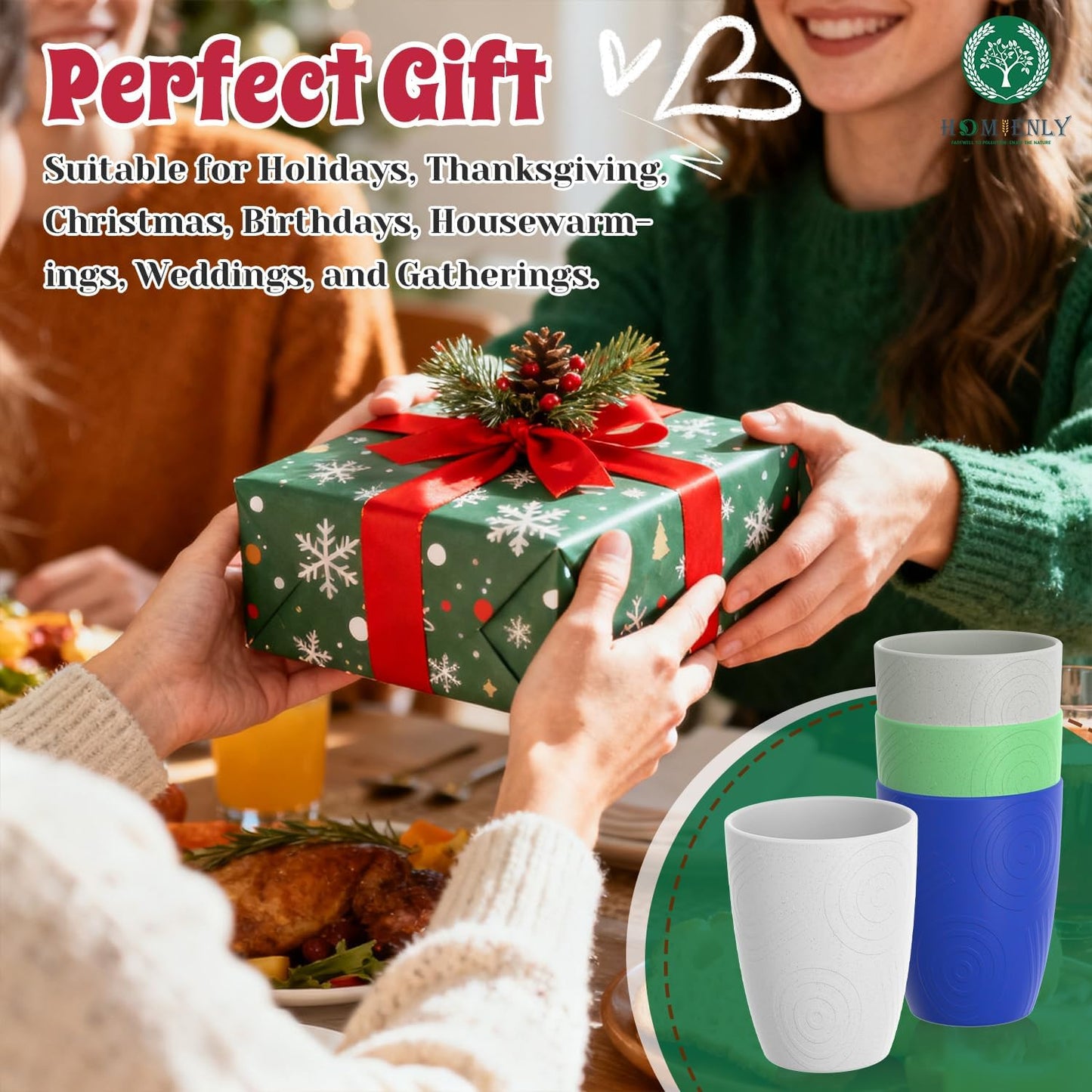 Wheat Straw Cups 12oz Unbreakable & Easy to Clean Cups Reusable Outdoor Drinking Cups for Travel,Camping,Picnic, Refrigerator and Dishwasher Safe Stackable Water Tumblers- White