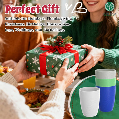 Wheat Straw Cups 12oz Unbreakable & Easy to Clean Cups Reusable Outdoor Drinking Cups for Travel,Camping,Picnic, Refrigerator and Dishwasher Safe Stackable Water Tumblers- White