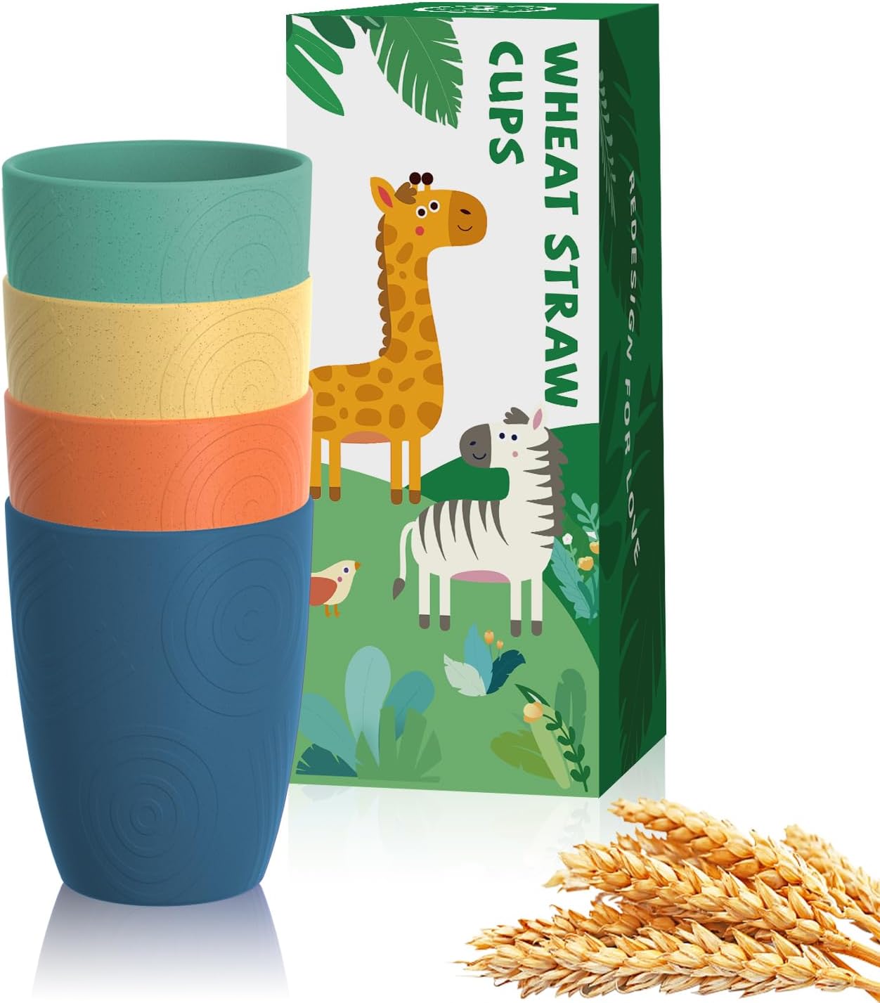 Wheat Straw Cups 12oz Unbreakable & Easy to Clean Cups Reusable Outdoor Drinking Cups for Travel,Camping,Picnic, Refrigerator and Dishwasher Safe Stackable Water Tumblers- White