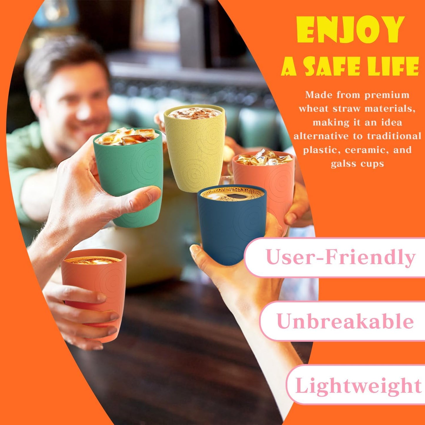 Wheat Straw Cups 12oz Unbreakable & Easy to Clean Cups Reusable Outdoor Drinking Cups for Travel,Camping,Picnic, Refrigerator and Dishwasher Safe Stackable Water Tumblers- White