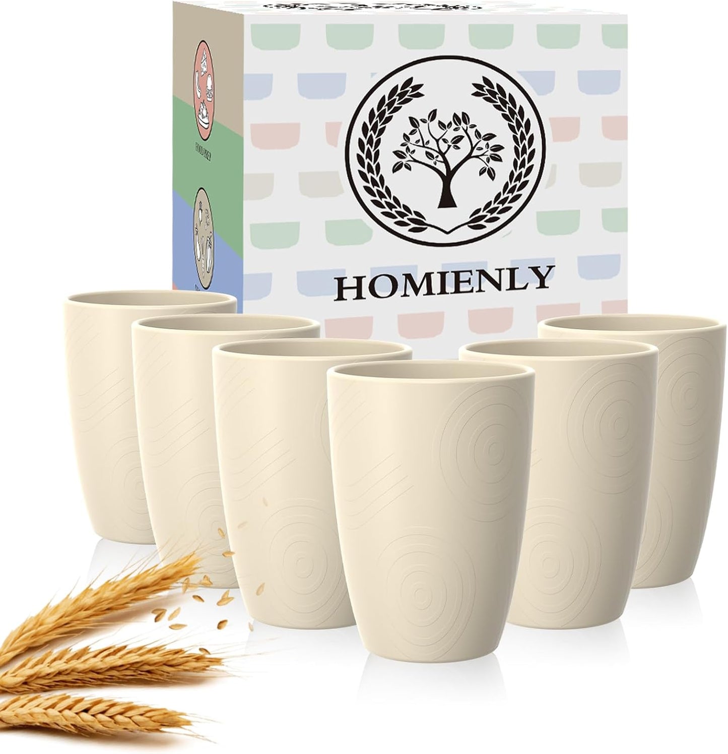 Wheat Straw Cups 12oz Unbreakable & Easy to Clean Cups Reusable Outdoor Drinking Cups for Travel,Camping,Picnic, Refrigerator and Dishwasher Safe Stackable Water Tumblers- White