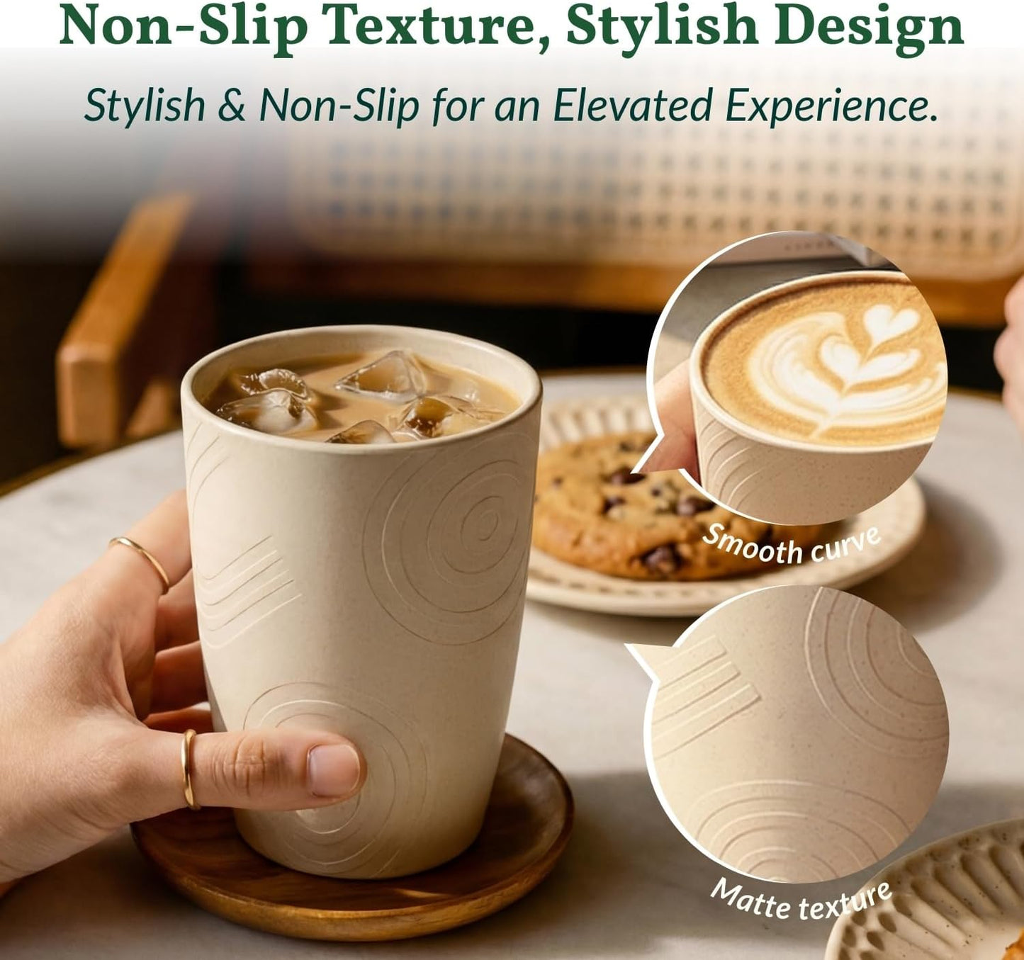 Wheat Straw Cups 12oz Unbreakable & Easy to Clean Cups Reusable Outdoor Drinking Cups for Travel,Camping,Picnic, Refrigerator and Dishwasher Safe Stackable Water Tumblers- White