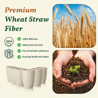 Wheat Straw Cups 12oz Unbreakable & Easy to Clean Cups Reusable Outdoor Drinking Cups for Travel,Camping,Picnic, Refrigerator and Dishwasher Safe Stackable Water Tumblers- White