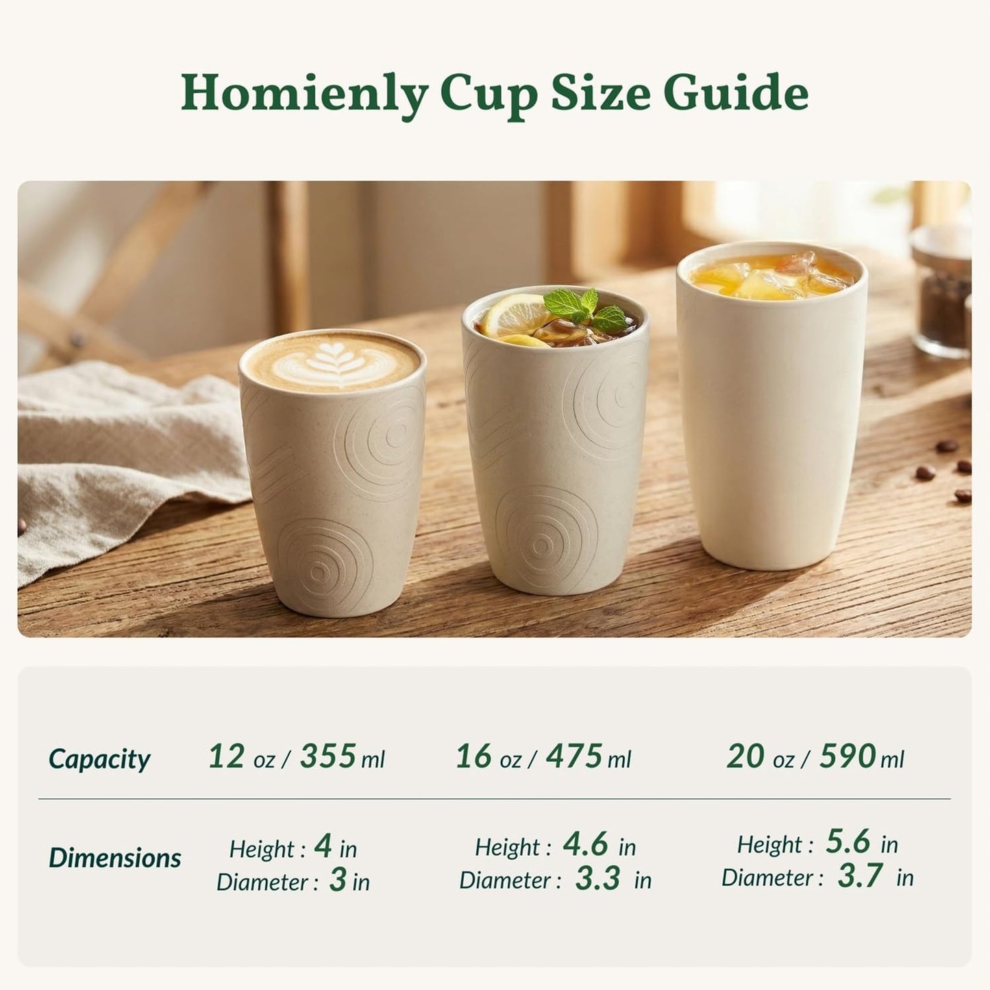 Wheat Straw Cups 12oz Unbreakable & Easy to Clean Cups Reusable Outdoor Drinking Cups for Travel,Camping,Picnic, Refrigerator and Dishwasher Safe Stackable Water Tumblers- White