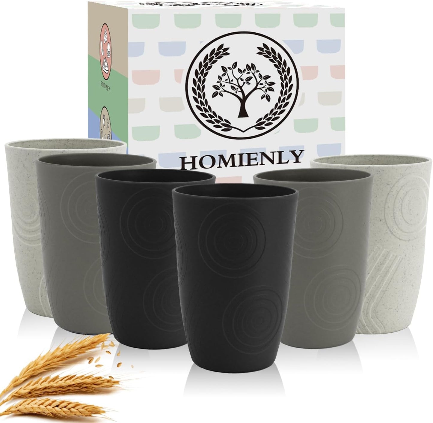 Wheat Straw Cups 12oz Unbreakable & Easy to Clean Cups Reusable Outdoor Drinking Cups for Travel,Camping,Picnic, Refrigerator and Dishwasher Safe Stackable Water Tumblers- White