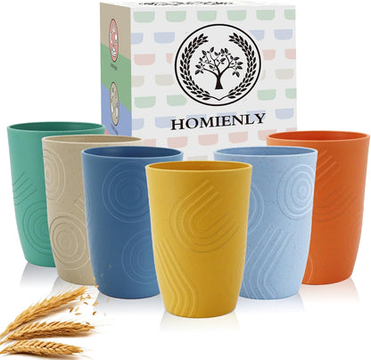 Wheat Straw Cups 12oz Unbreakable & Easy to Clean Cups Reusable Outdoor Drinking Cups for Travel,Camping,Picnic, Refrigerator and Dishwasher Safe Stackable Water Tumblers- White